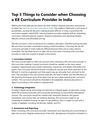 Top 3 Things to Consider when Choosing a K8 Curriculum Provider in India