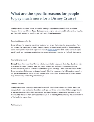 What are the specific reasons for people to pay much more for a Disney Cruise.docx