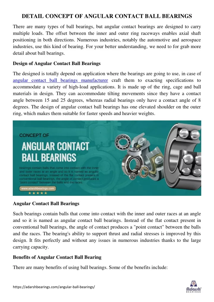 detail concept of angular contact ball bearings