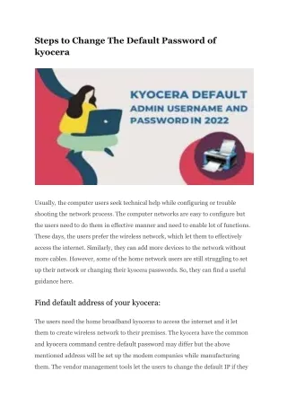 Steps to Change The Default Password of kyocera