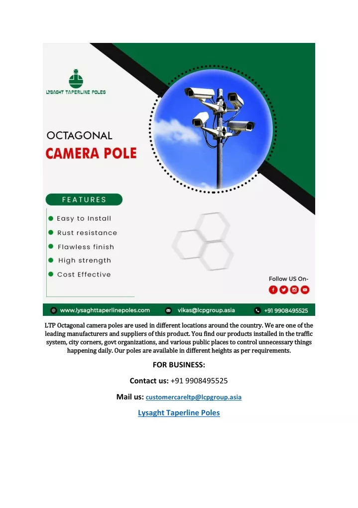 ltp octagonal camera poles are used in different