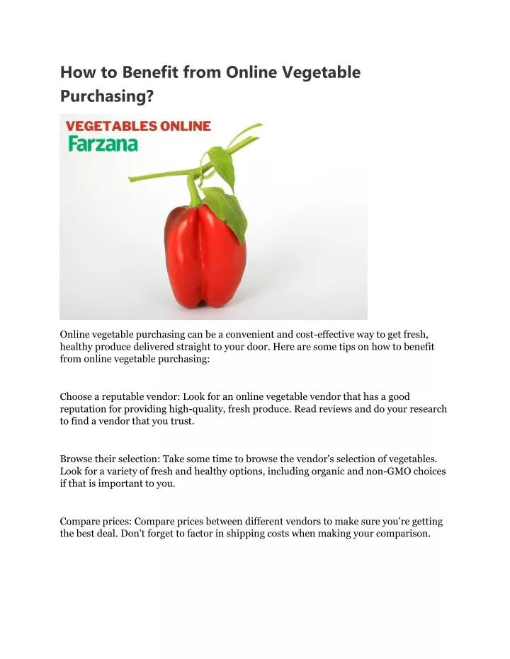 how to benefit from online vegetable purchasing