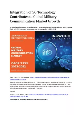 Integration of 5G Technology Contributes to Global Military Communication Market