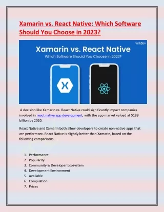xamarin vs react native which software should