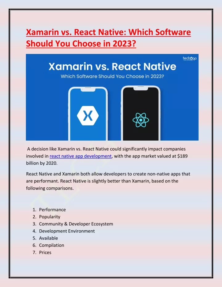 xamarin vs react native which software should