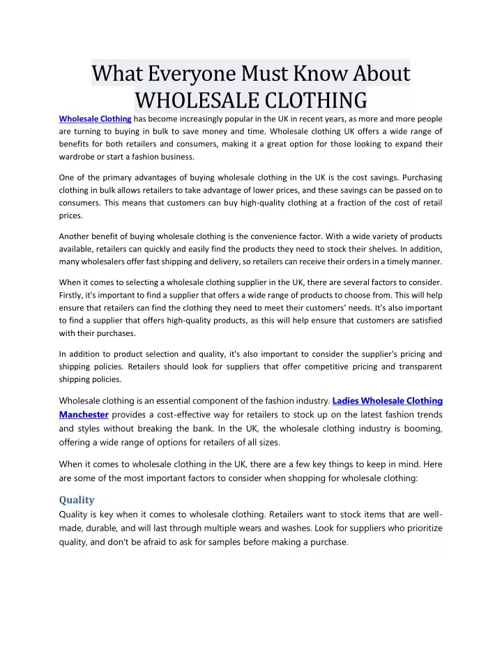 what everyone must know about wholesale clothing