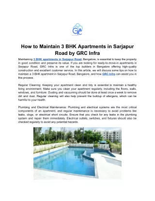How to Maintain 3 BHK Apartments in Sarjapura Road by GRC Infra