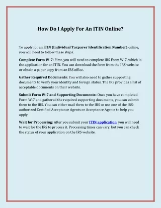 How Do I Apply For An ITIN Online