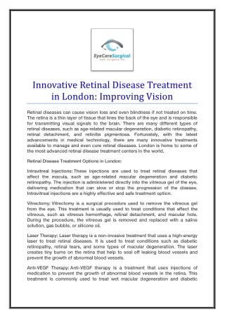 Innovative Retinal Disease Treatment in London Improving Vision