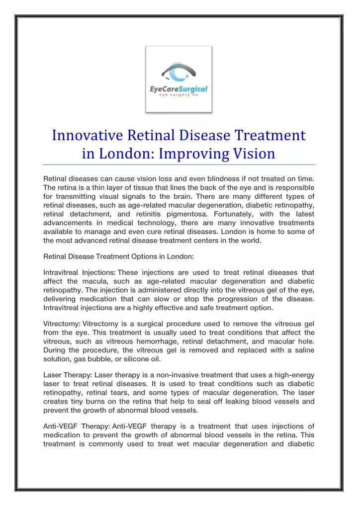 innovative retinal disease treatment in london