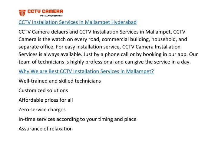 cctv installation services in mallampet hyderabad