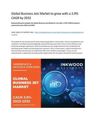 Global Business Jets Market to grow with a 3.9% CAGR by 2032
