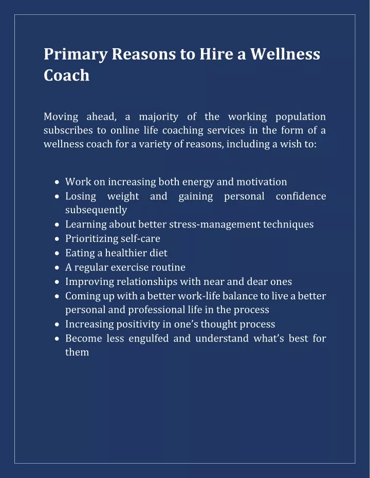 primary reasons to hire a wellness coach