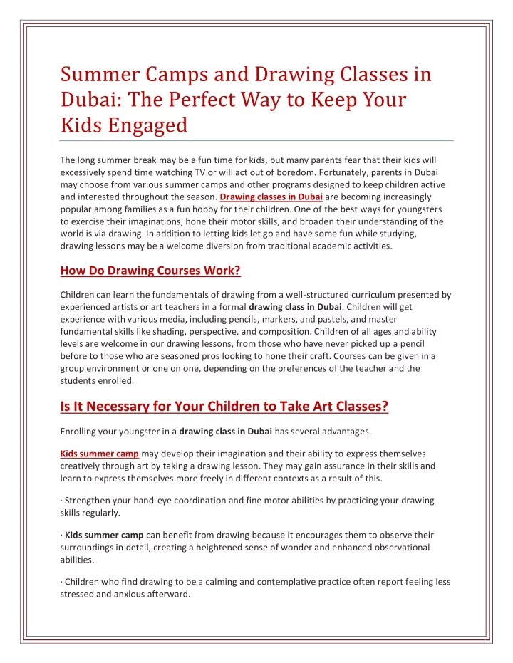 summer camps and drawing classes in dubai