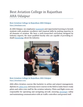 Best Aviation College in Rajasthan