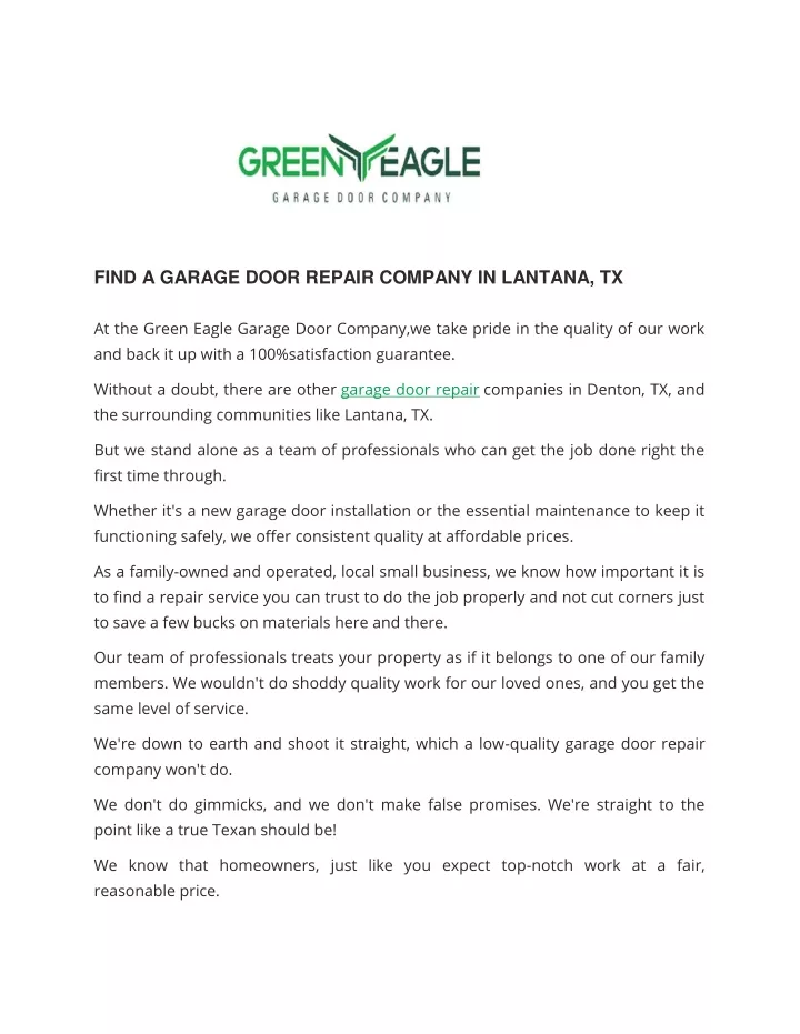 find a garage door repair company in lantana tx