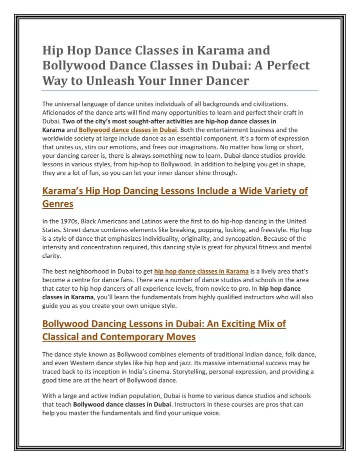 hip hop dance classes in karama and bollywood