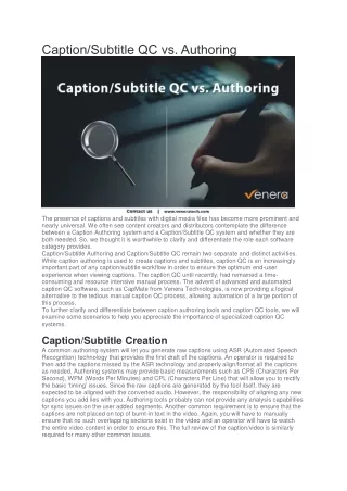 Caption Subtitle QC vs Authoring