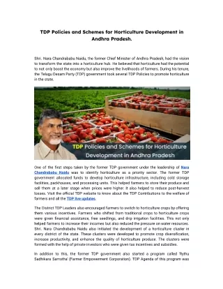 TDP Policies and Schemes for Horticulture Development in Andhra Pradesh.