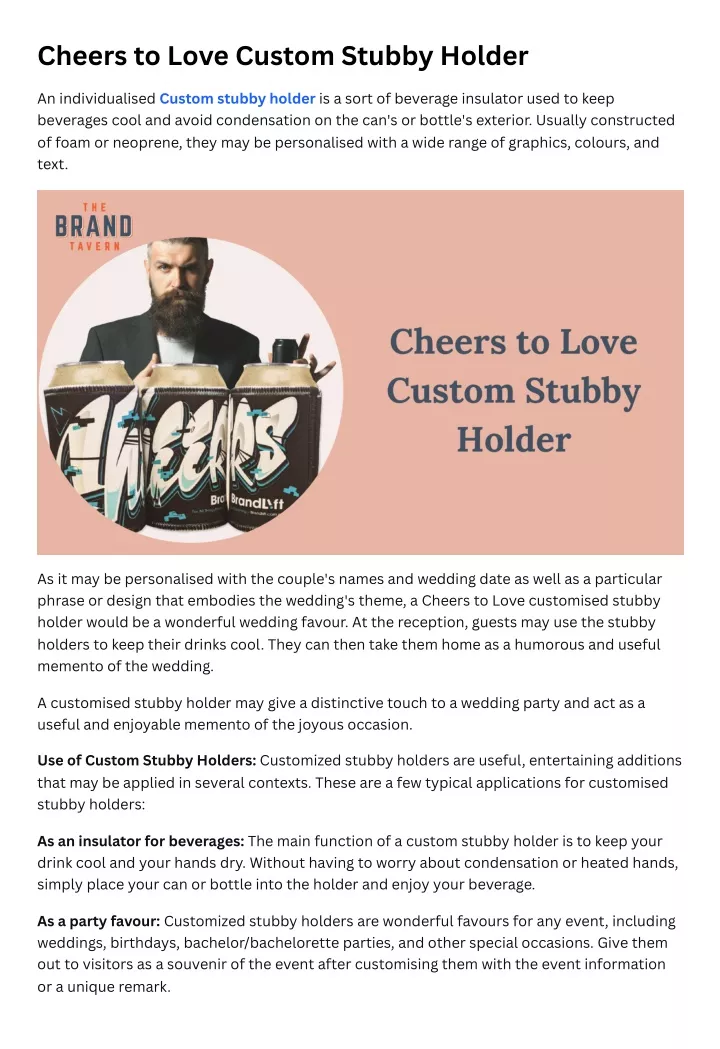 cheers to love custom stubby holder