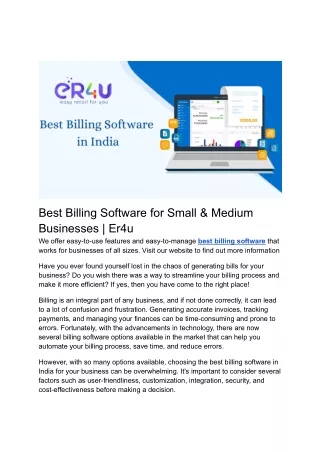 Best Billing Software for Small & Medium Businesses  Er4u