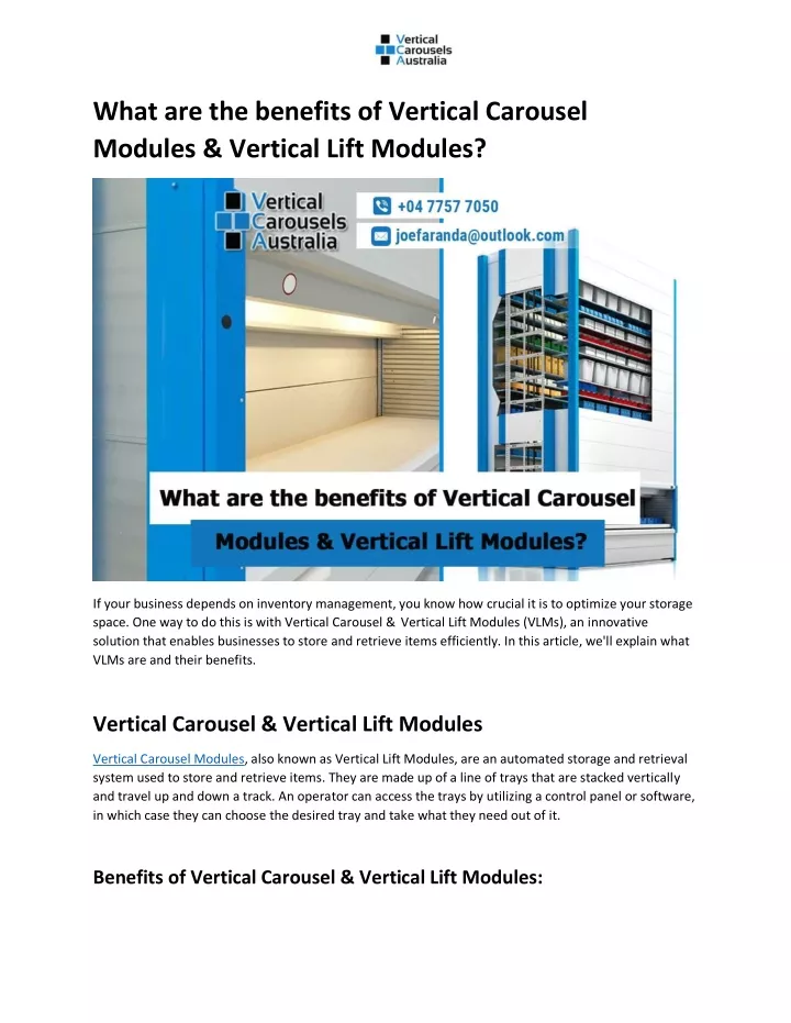 what are the benefits of vertical carousel