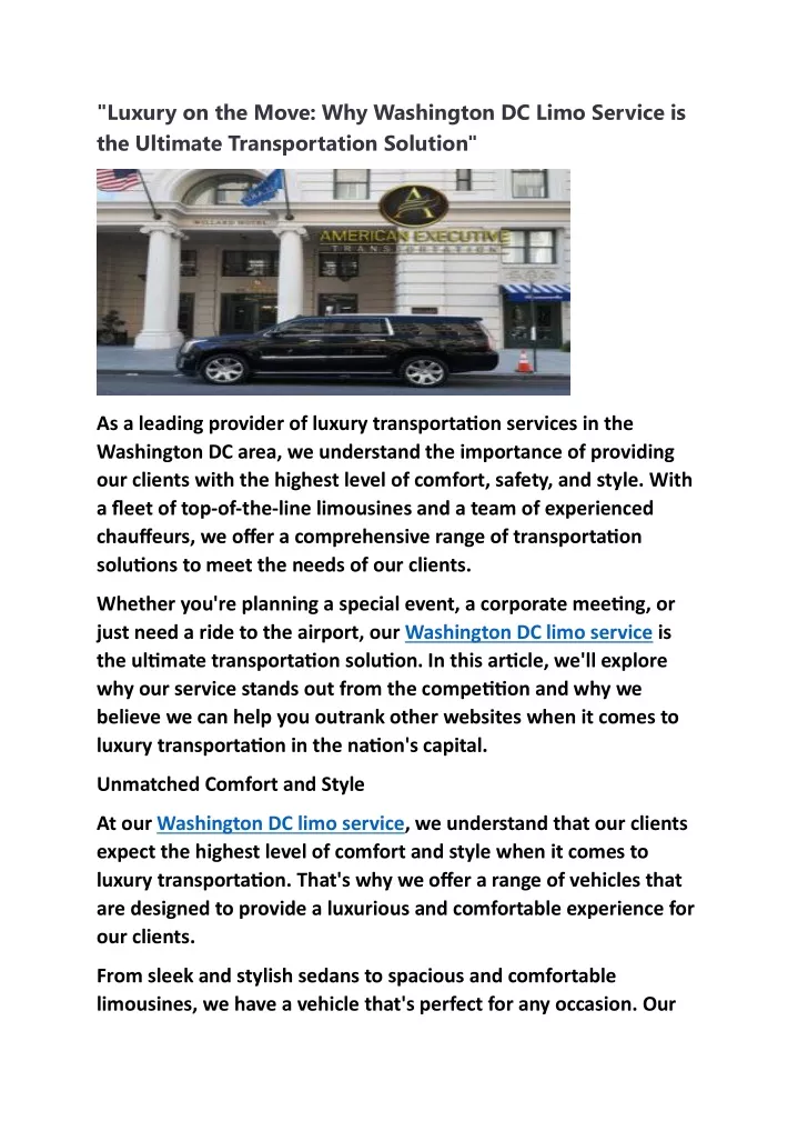 luxury on the move why washington dc limo service