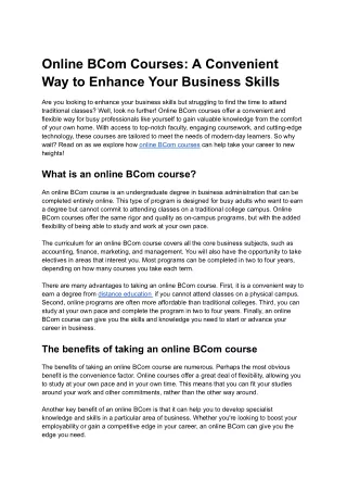 Online BCom Courses: A Convenient Way to Enhance Your Business Skills