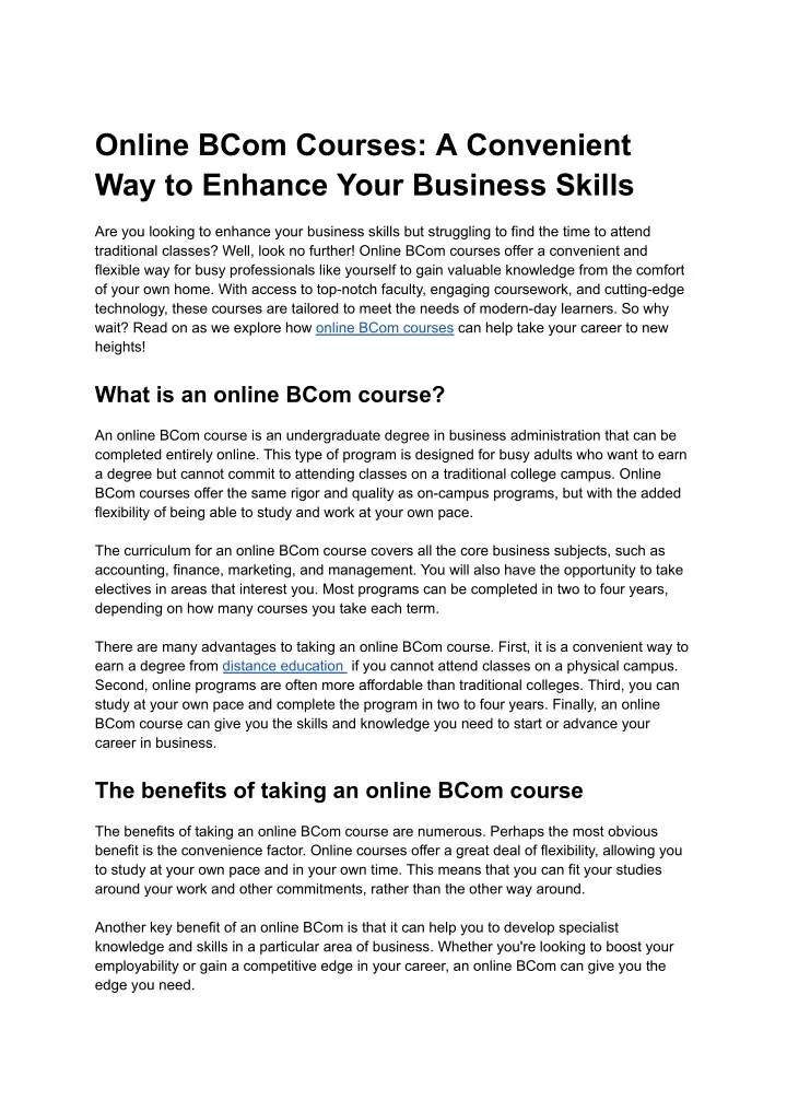 online bcom courses a convenient way to enhance