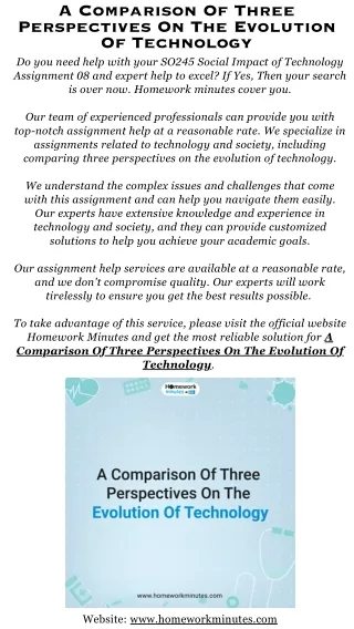 A Comparison Of Three Perspectives On The Evolution Of Technology