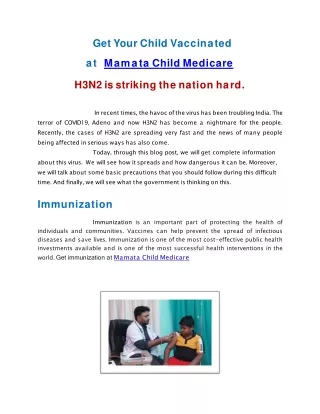 Get IMMUNIZED at Mamata Child Medicare.