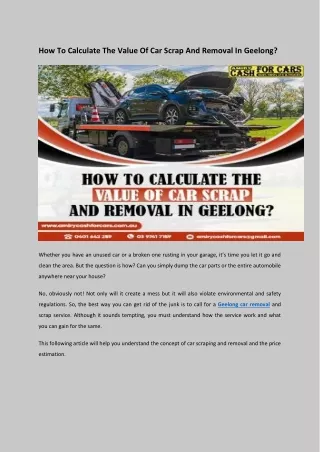 How To Calculate The Value Of Car Scrap And Removal In Geelong
