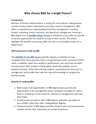 why choose bba for a bright future