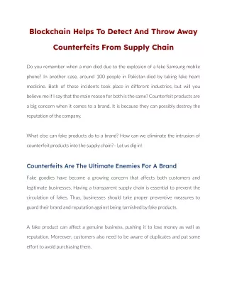 blockchain helps to detect and throw away