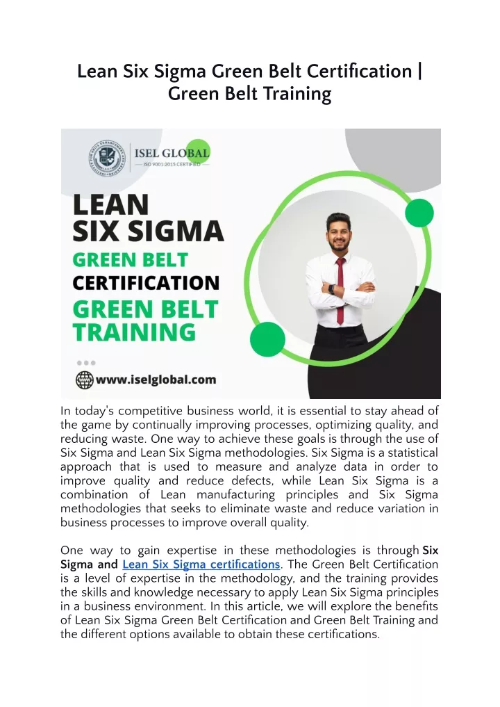 lean six sigma green belt certification green