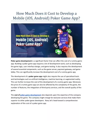 How Much Does it Cost to Develop a Mobile (iOS, Android) Poker Game App