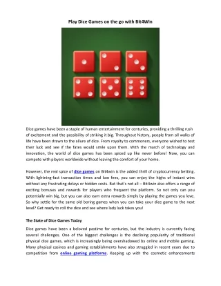 Play Dice Games on the go with Bit4Win