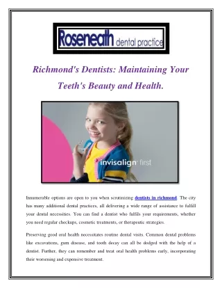 Richmond's Dentists: Maintaining Your Teeth's Beauty and Health.