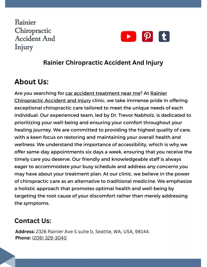 rainier chiropractic accident and injury