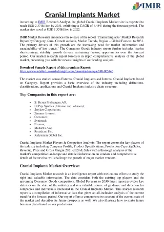 cranial implants market according to imir
