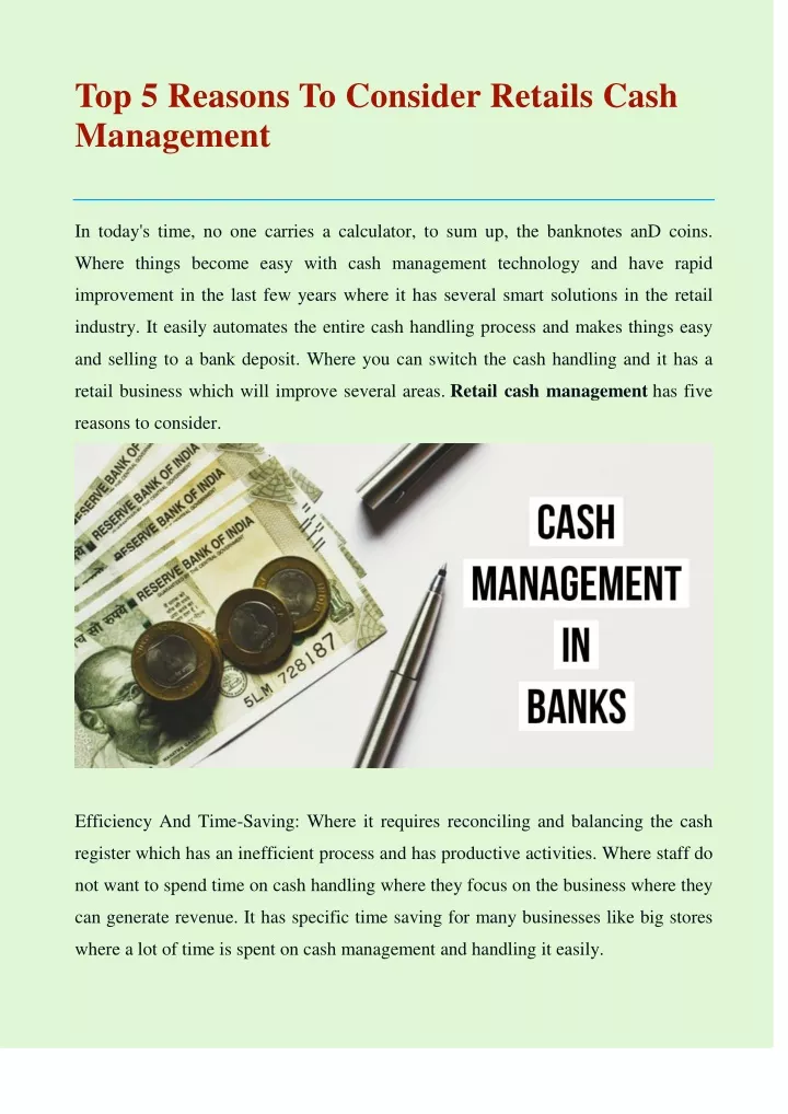 top 5 reasons to consider retails cash management