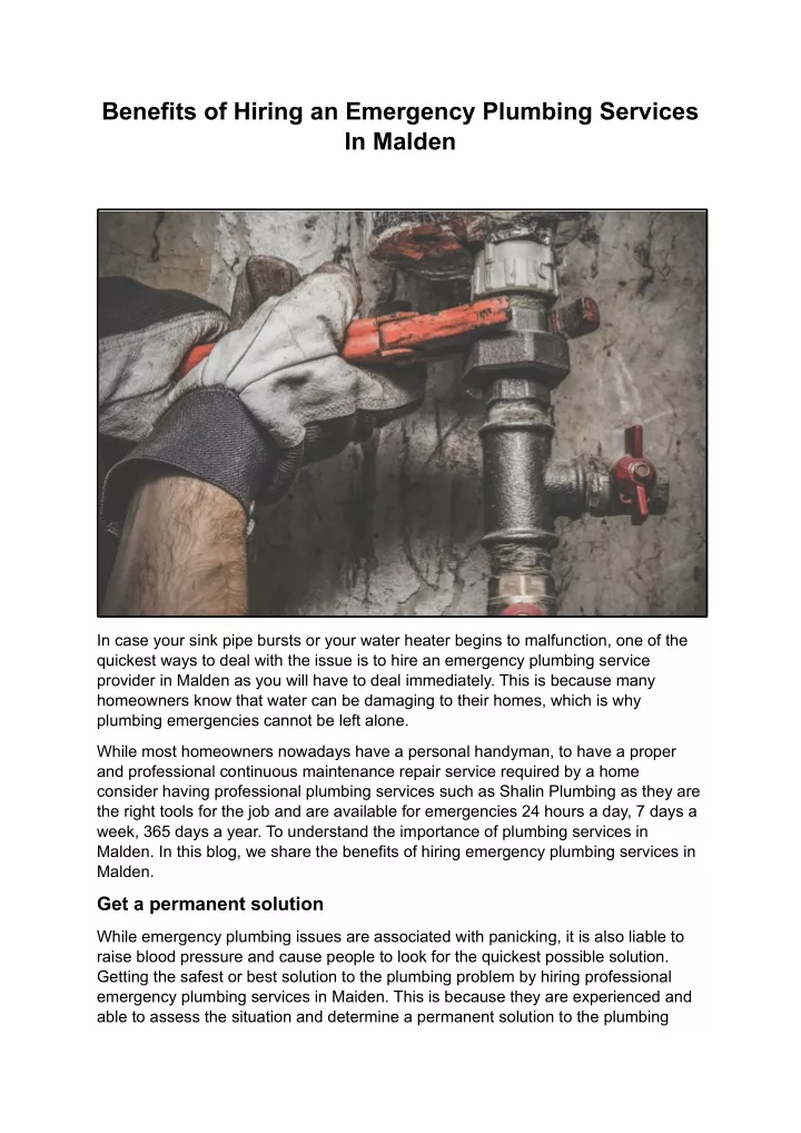 benefits of hiring an emergency plumbing services