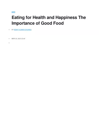 Eating for Health and Happiness The Importance of Good Food