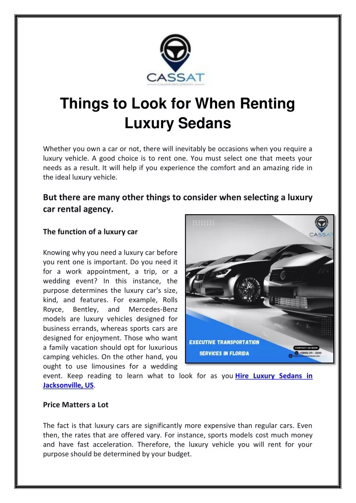 things to look for when renting luxury sedans