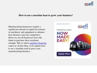 How to use machine loan to grow your business