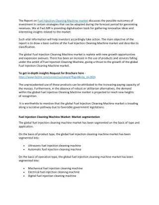 the report on fuel injection cleaning machine