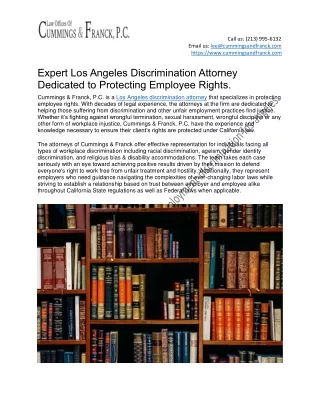 Expert Los Angeles Discrimination Attorney Dedicated to Protecting Employee Rights