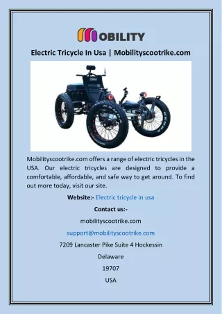 Electric Tricycle In Usa  Mobilityscootrike
