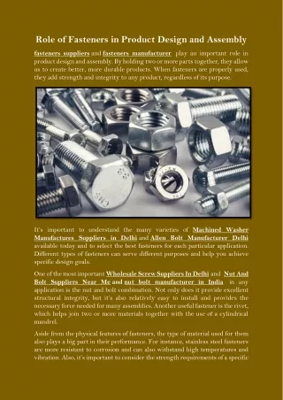 role of fasteners in product design and assembly