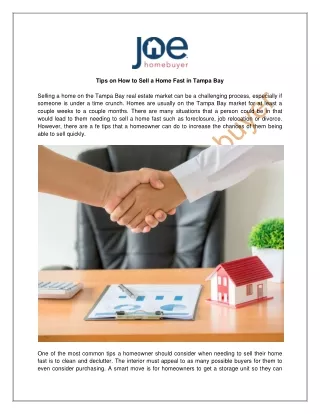 tips on how to sell a home fast in tampa bay